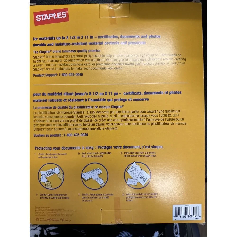 Staples Hot Laminating Pouches 9 x 11 1/2 Letter Size Staples 100 Pack 17468 New